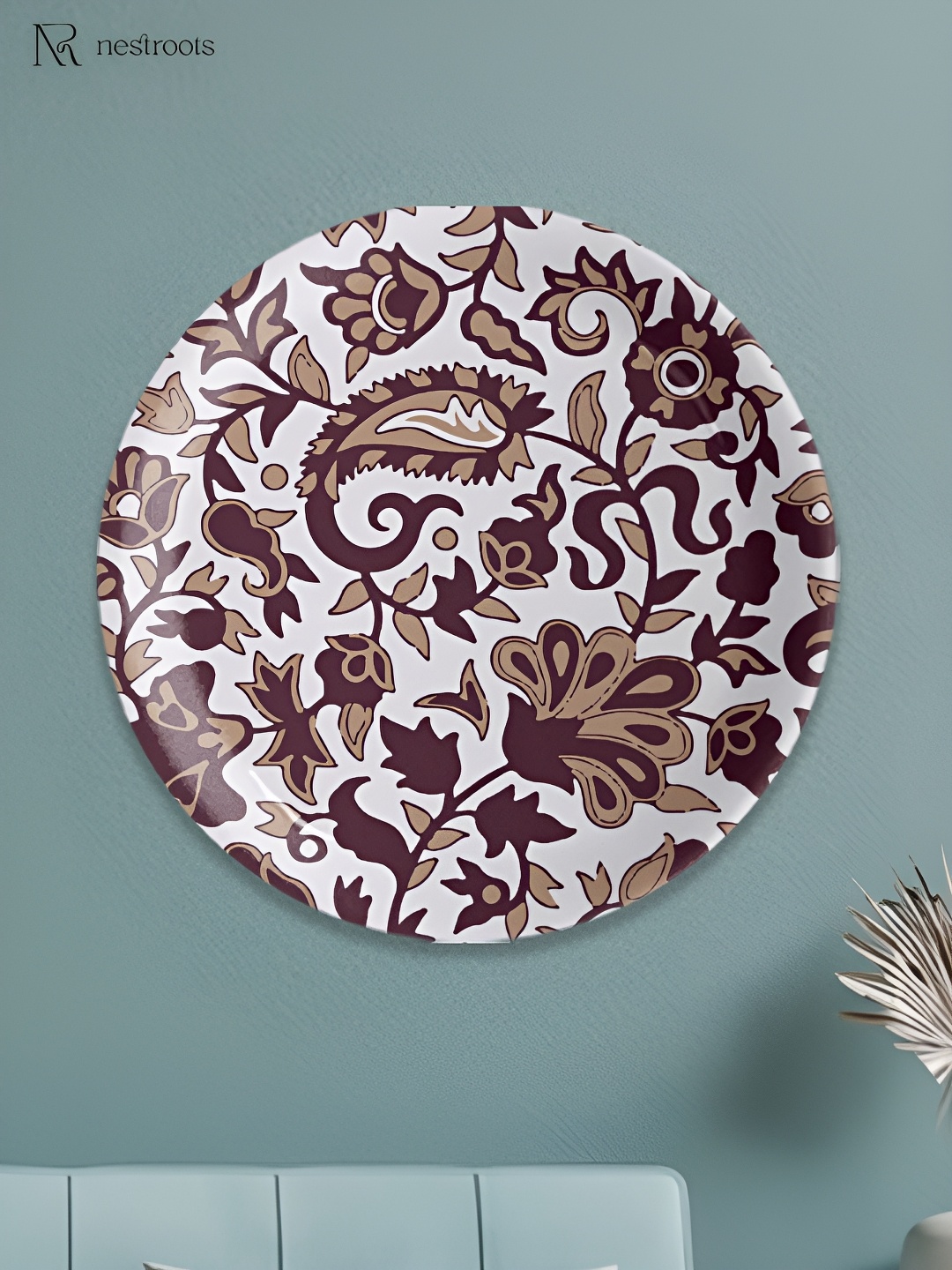 

nestroots Whie & Brown Paisley Printed Porcelain Wall Plate, White