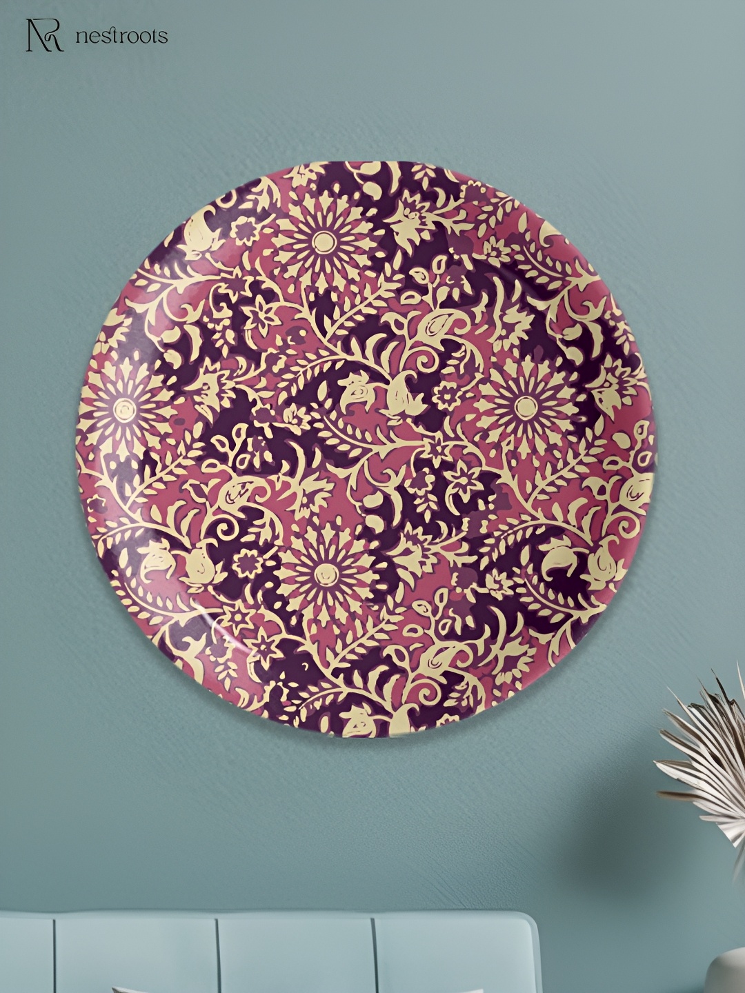 

nestroots Red & Beige Floral Printed Porcelain Wall Plate