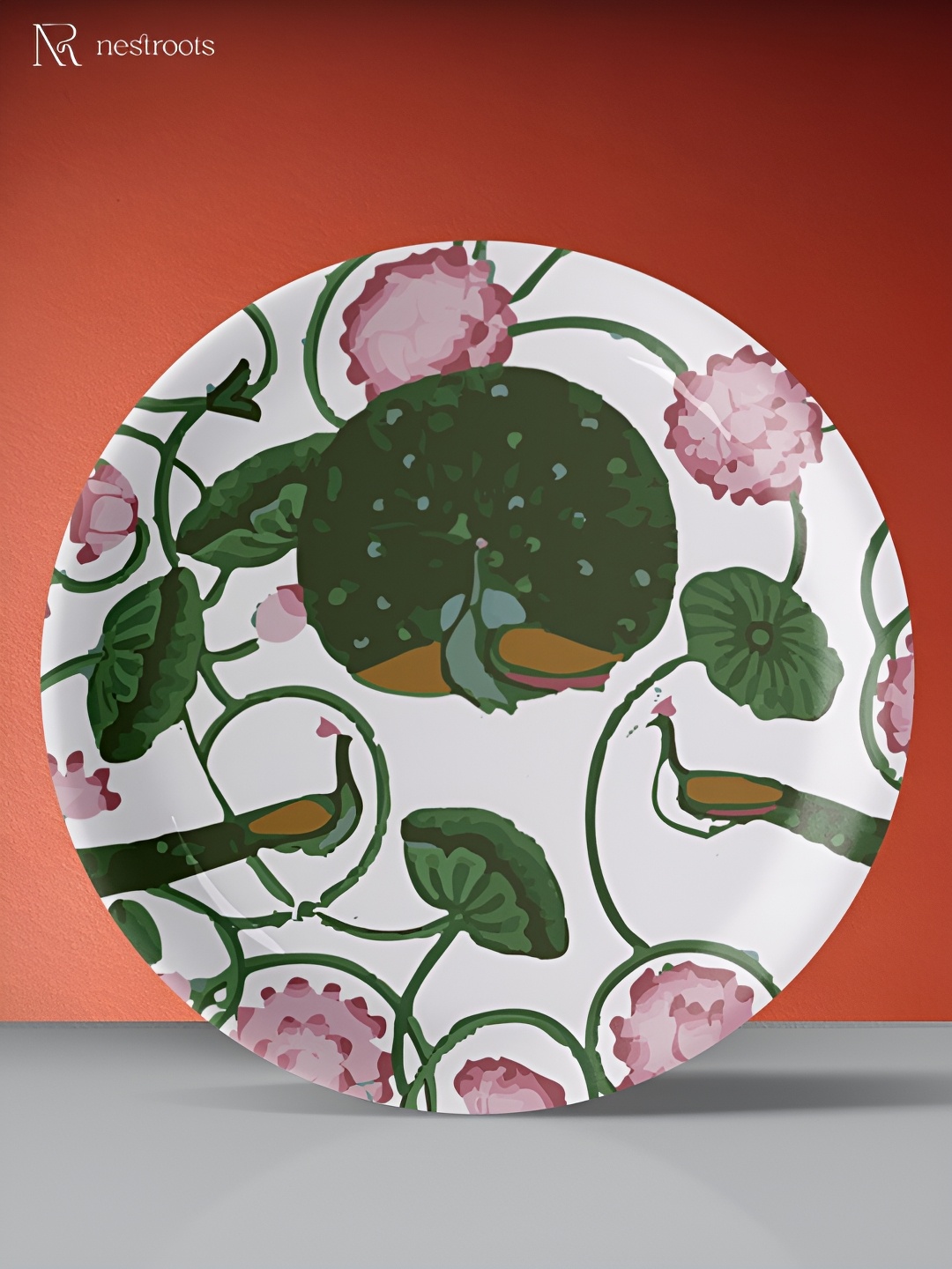 

nestroots White & Green Pichwai Printed Porcelain Wall Plate