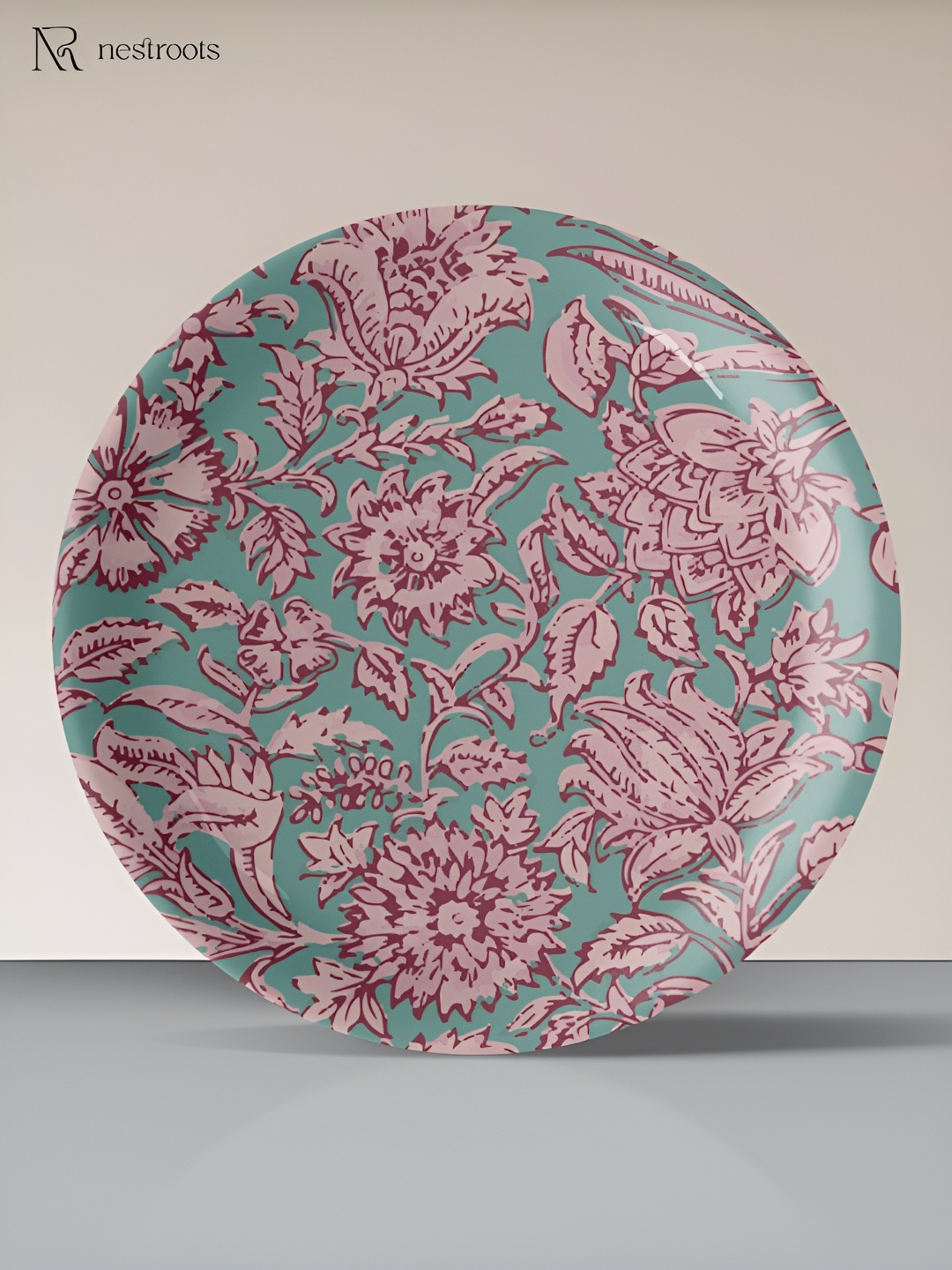 

nestroots Green & Pink Floral Printed Wall Plate