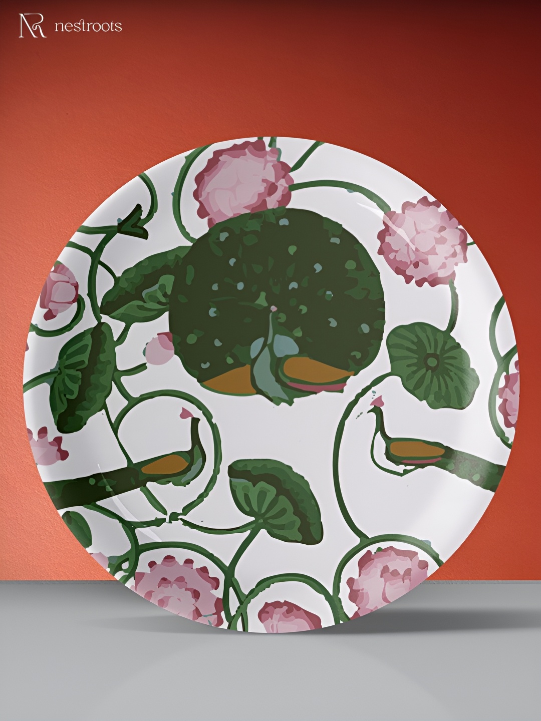 

nestroots Green & White Pichwai Printed Wall Plate