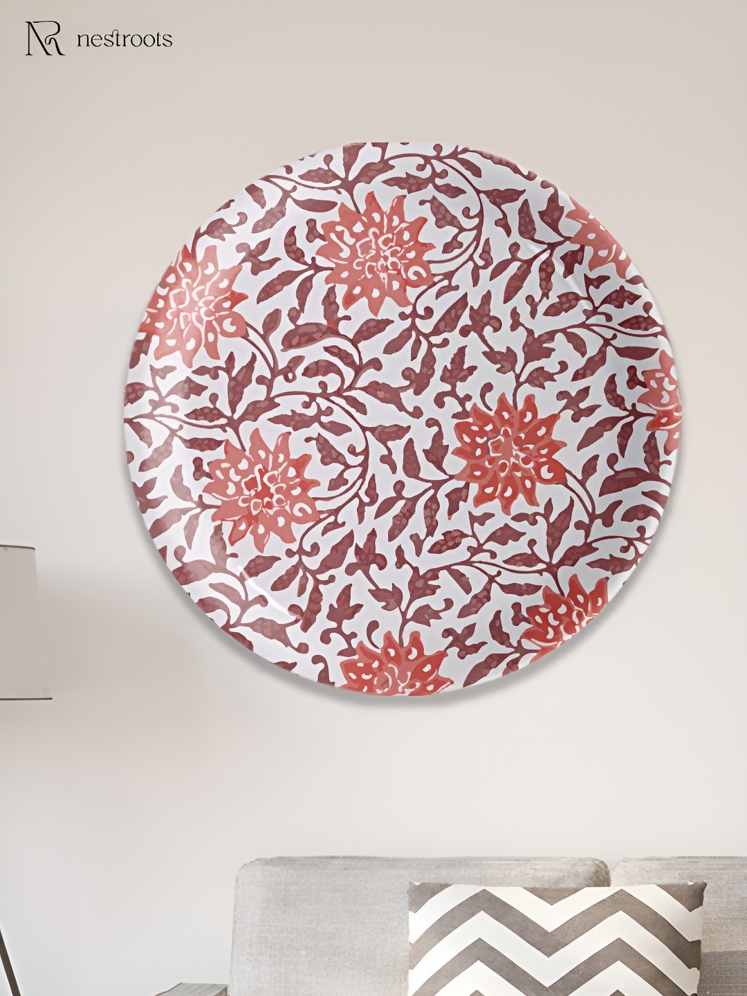 

nestroots White & Pink Floral Printed Wall Plate
