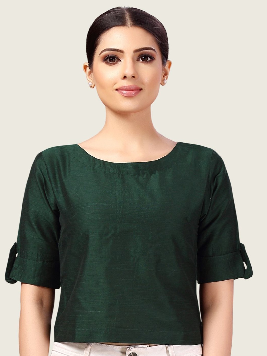 

Studio Shringaar Cotton Boat Neck Short Sleeve Saree Blouse, Green