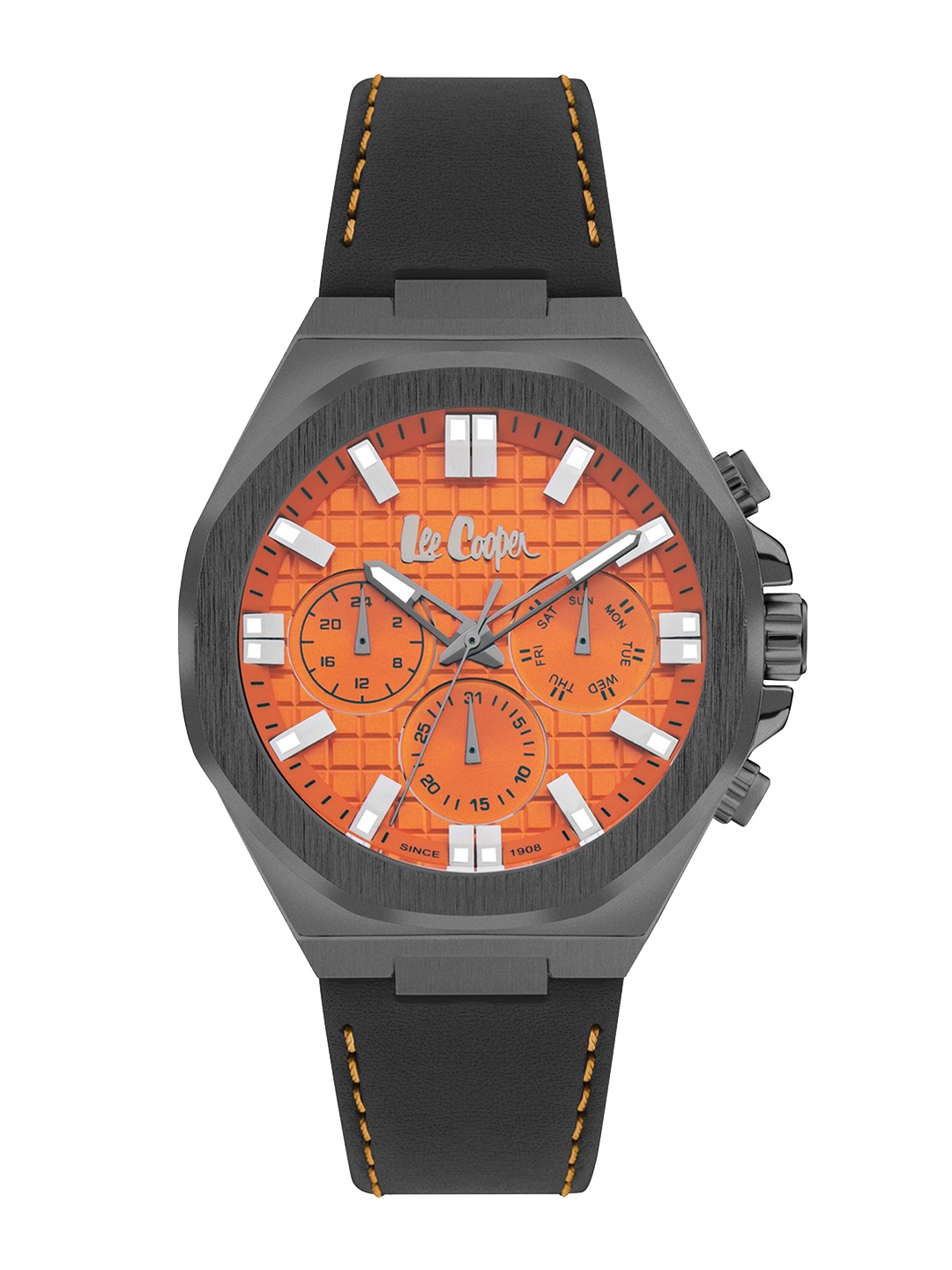 

Lee Cooper Men Brass Printed Dial & Leather Digital Multi Function Watch LC07983.071, Orange