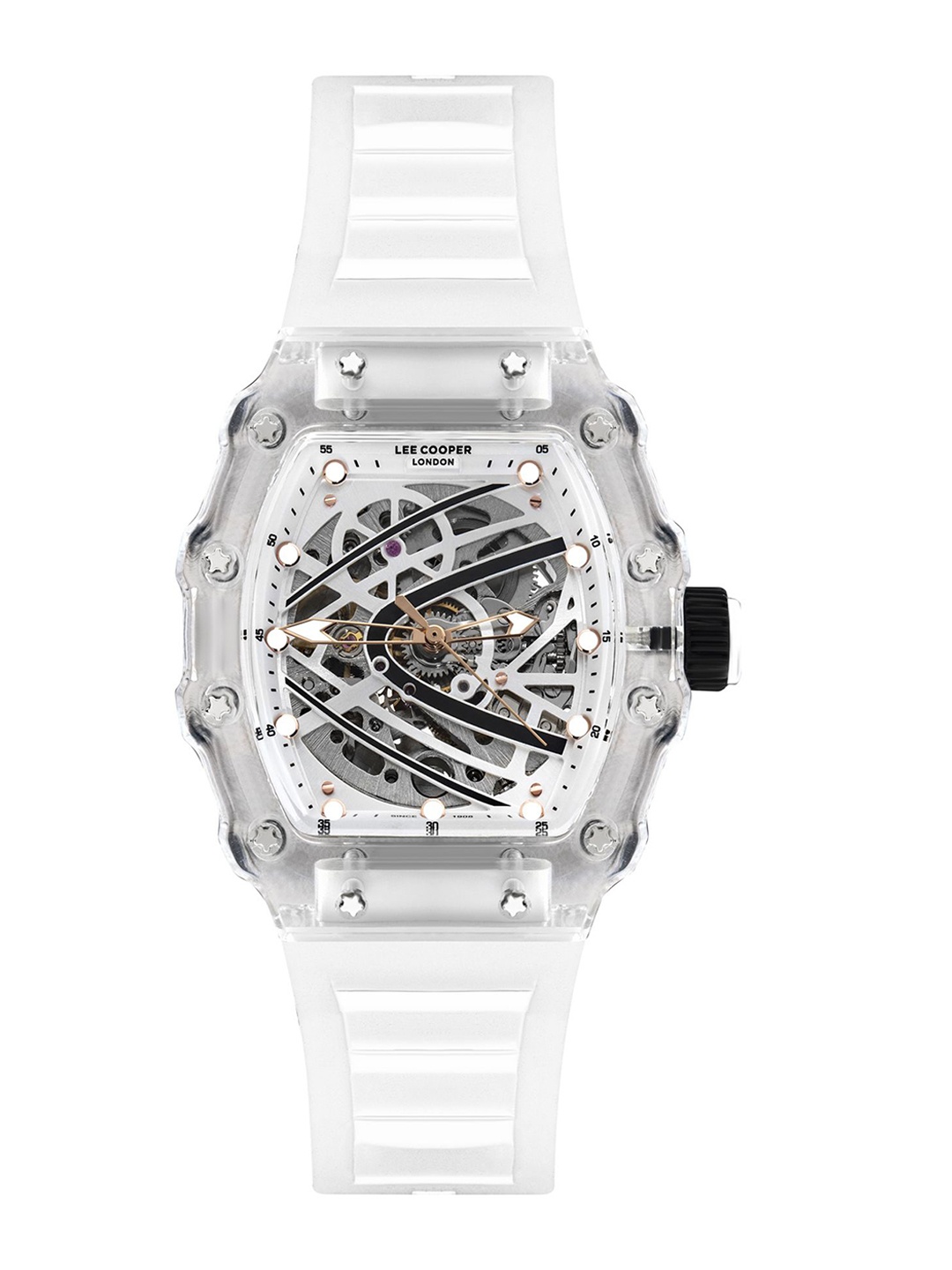 

Lee Cooper Men Brass Printed Dial & Wrap Around Straps Analogue Automatic Motion Powered Watch LC07980.333, Silver