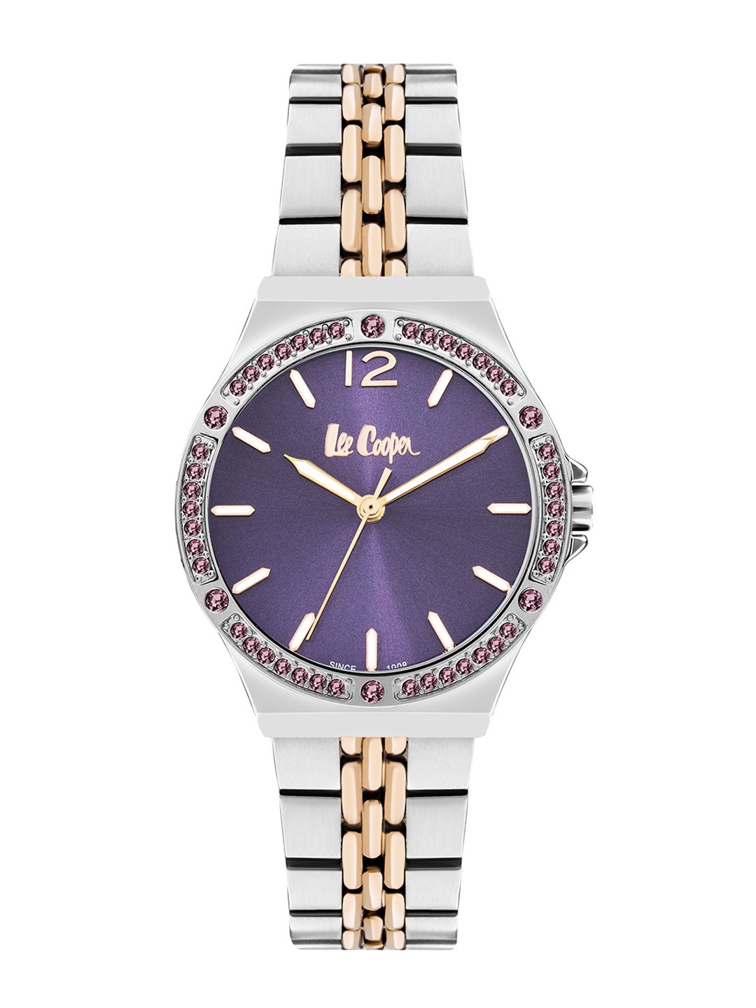 

Lee Cooper Women Brass Embellished Dial & Stainless Steel Bracelet Style Straps Analogue Watch LC07969.590, Purple