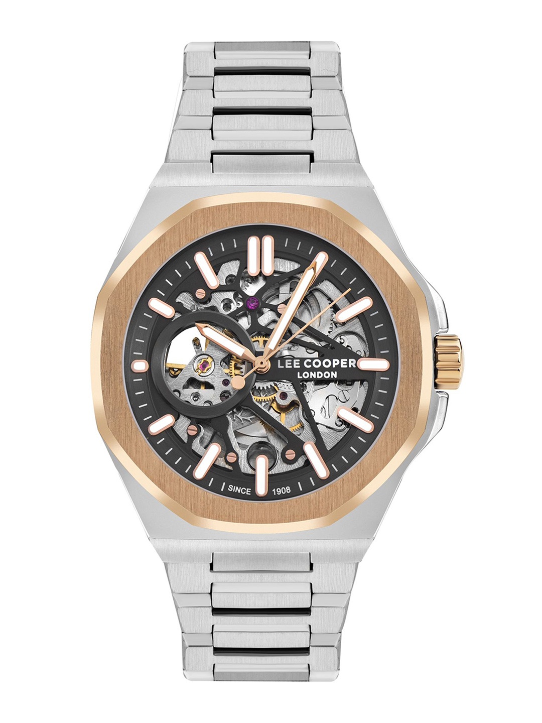 

Lee Cooper Men Skeleton Dial & Analogue Automatic Motion Powered Watch, Silver