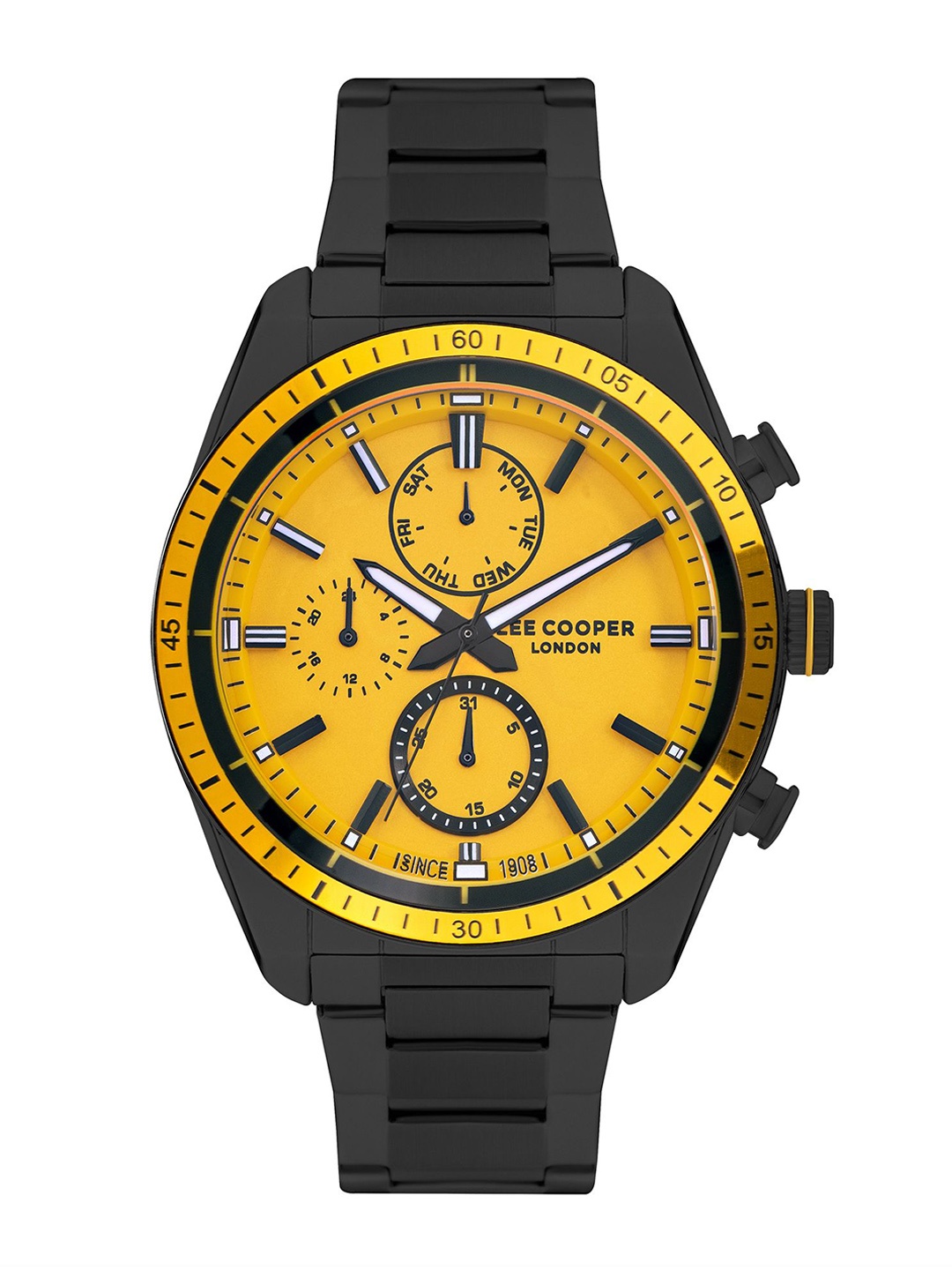

Lee Cooper Men Brass Dial & Stainless Steel Bracelet Style Straps Digital Multi Function Watch LC07949.610, Yellow