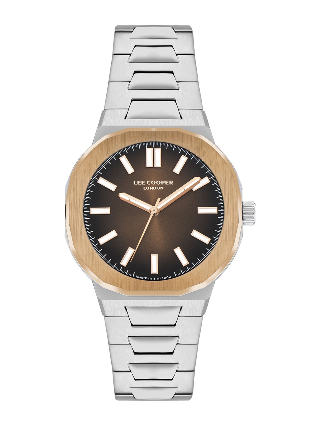 

Lee Cooper Men Brass Printed Dial & Stainless Steel Bracelet Style Straps Digital Watch LC07952.540, Brown