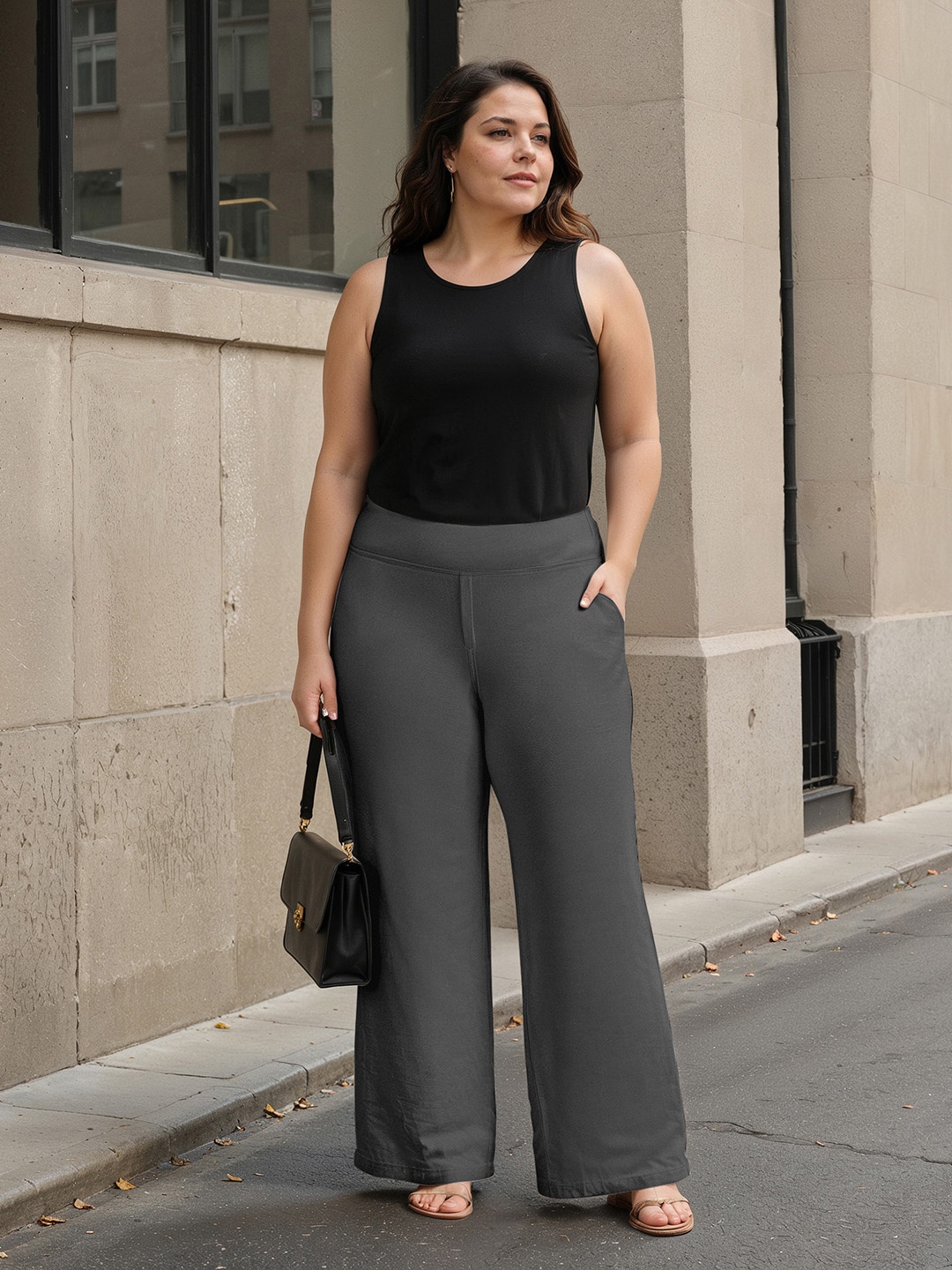 

Blissclub Women Flared High-Rise Trousers, Grey