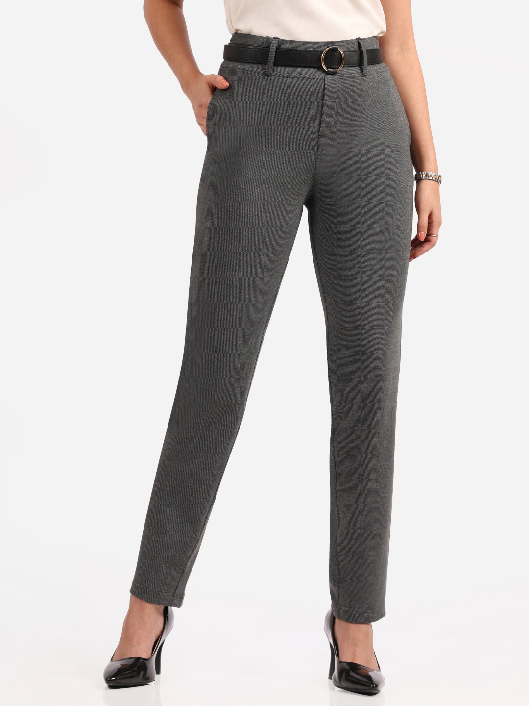 

Blissclub Women Straight Fit High-Rise Trousers, Grey