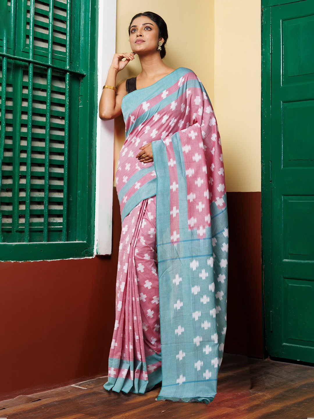 

Unnati Silks Pure Cotton Handloom Pochampally Saree, Pink