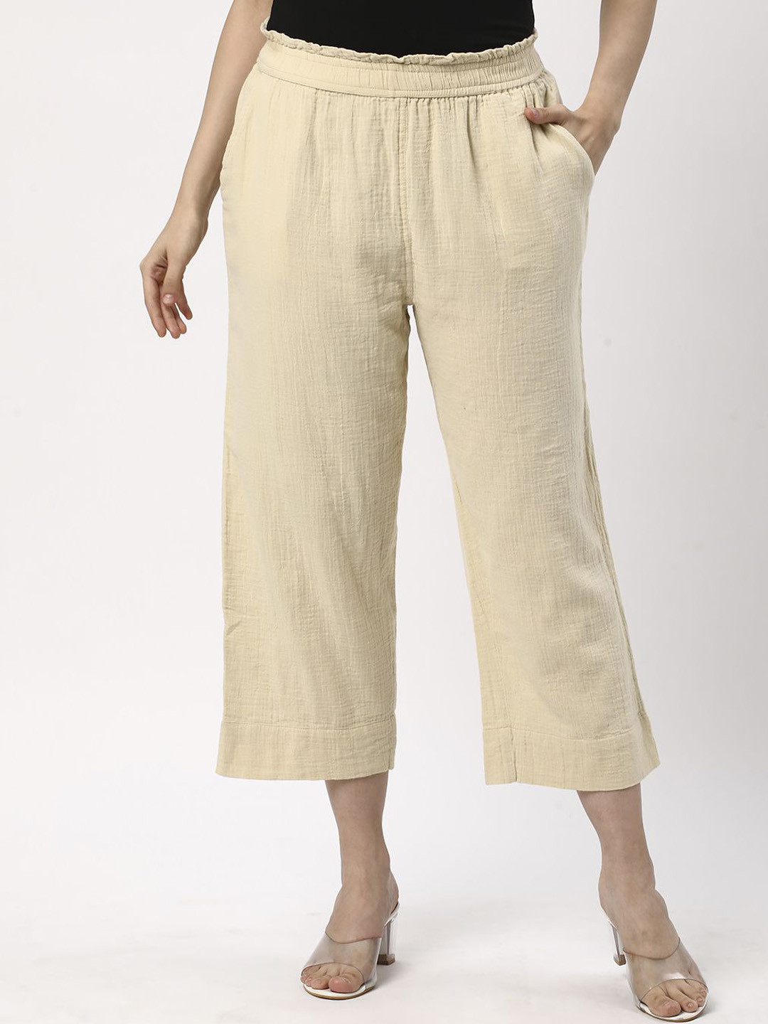 

R&B Women Loose Fit Pleated Trousers, Beige