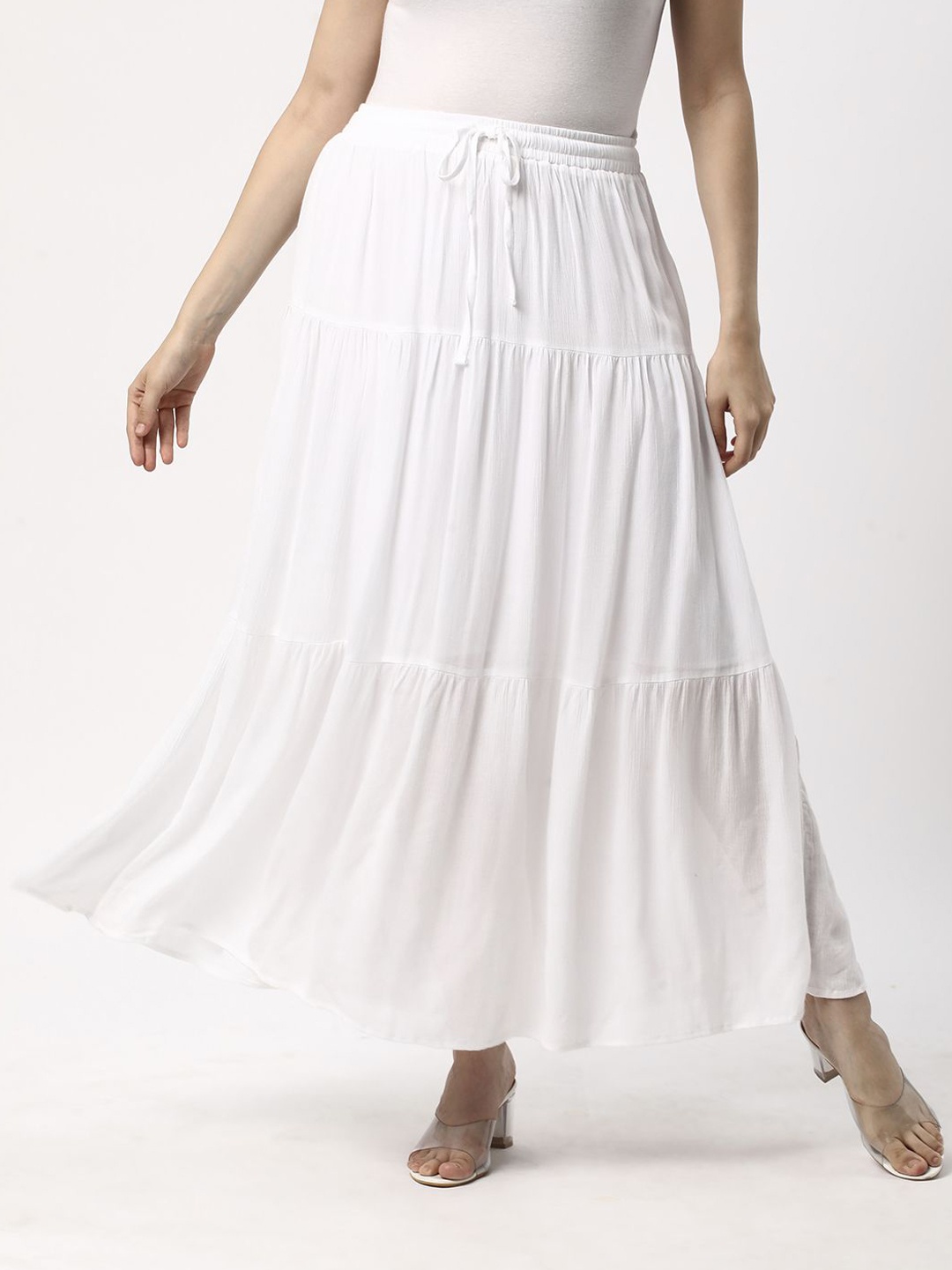 

R&B Layer Flared A-Line Maxi skirt, White