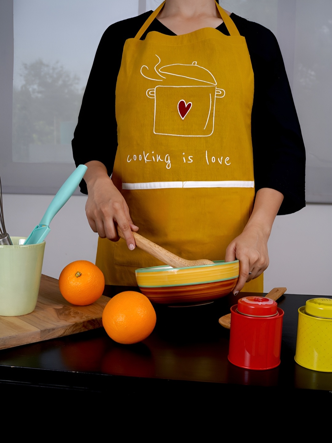 

Ratan Cart Mustard Yellow Printed Cotton Apron