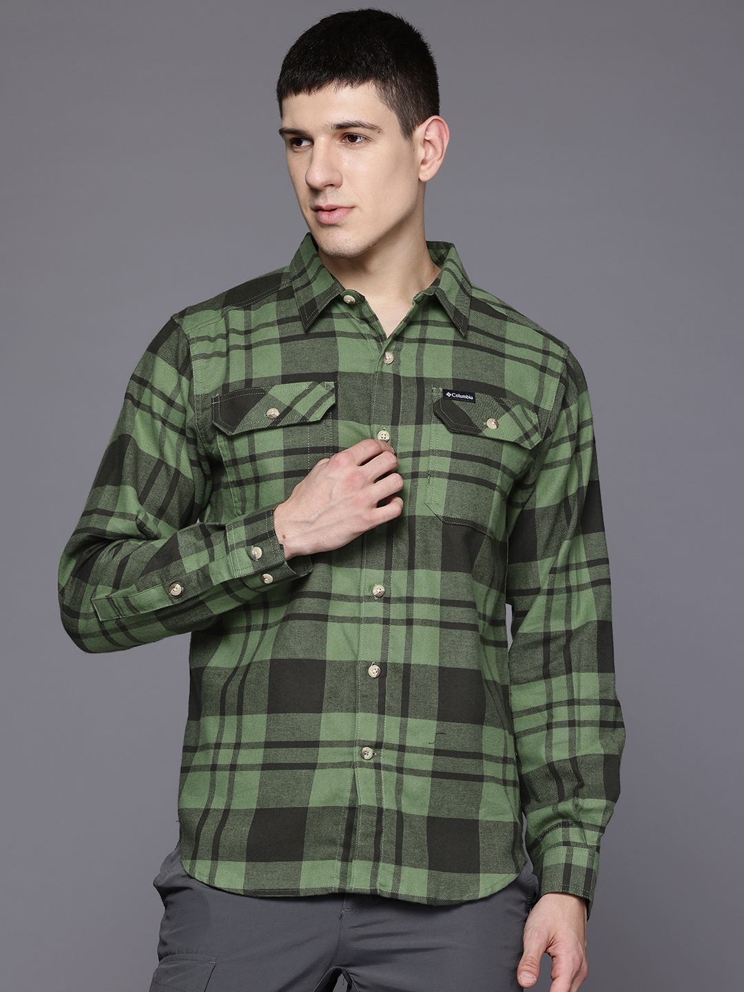 

Columbia Men Flare Gun Stretch Flannel Checked Casual Shirt, Green