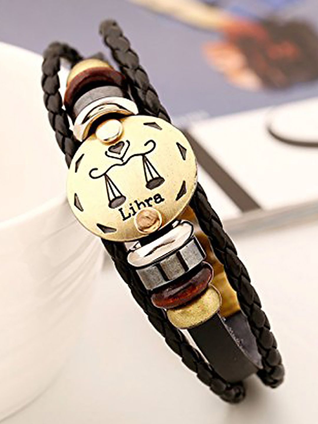 

Young & Forever Unisex Zodiac Sign Zibra Leather Tribal Wraparound Bracelet, Gold