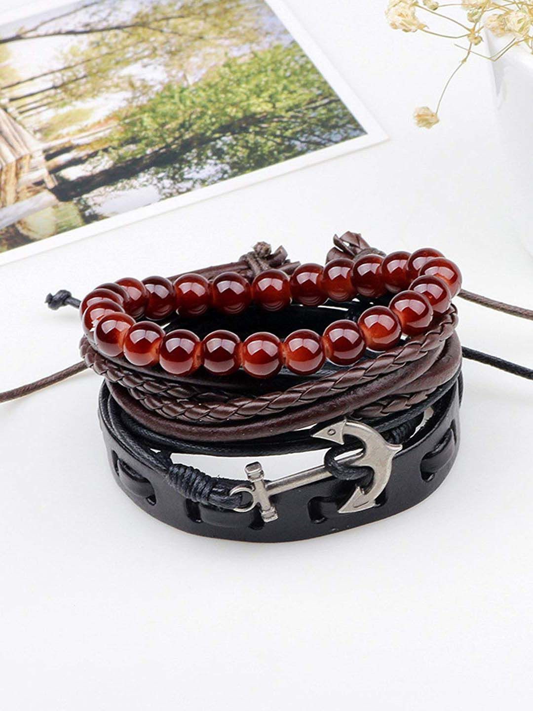 

Young & Forever Unisex Set of 4 Leather Multistrand Bracelet, Black