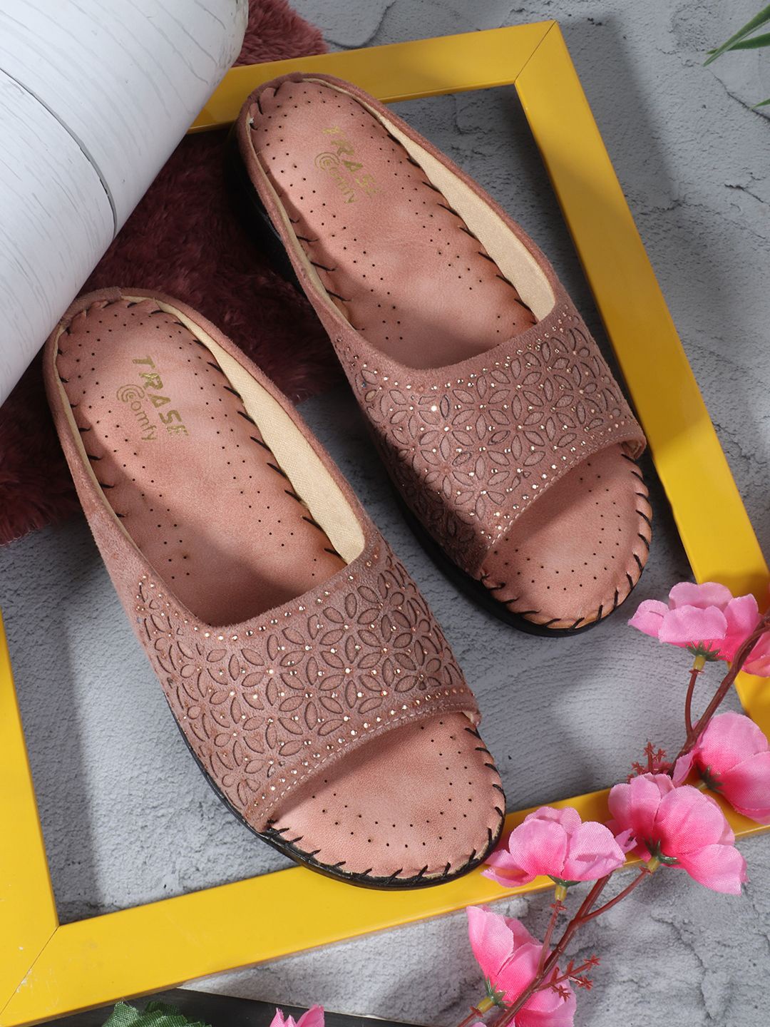 

TRASE Women Open Toe Flats with Laser Cuts, Pink