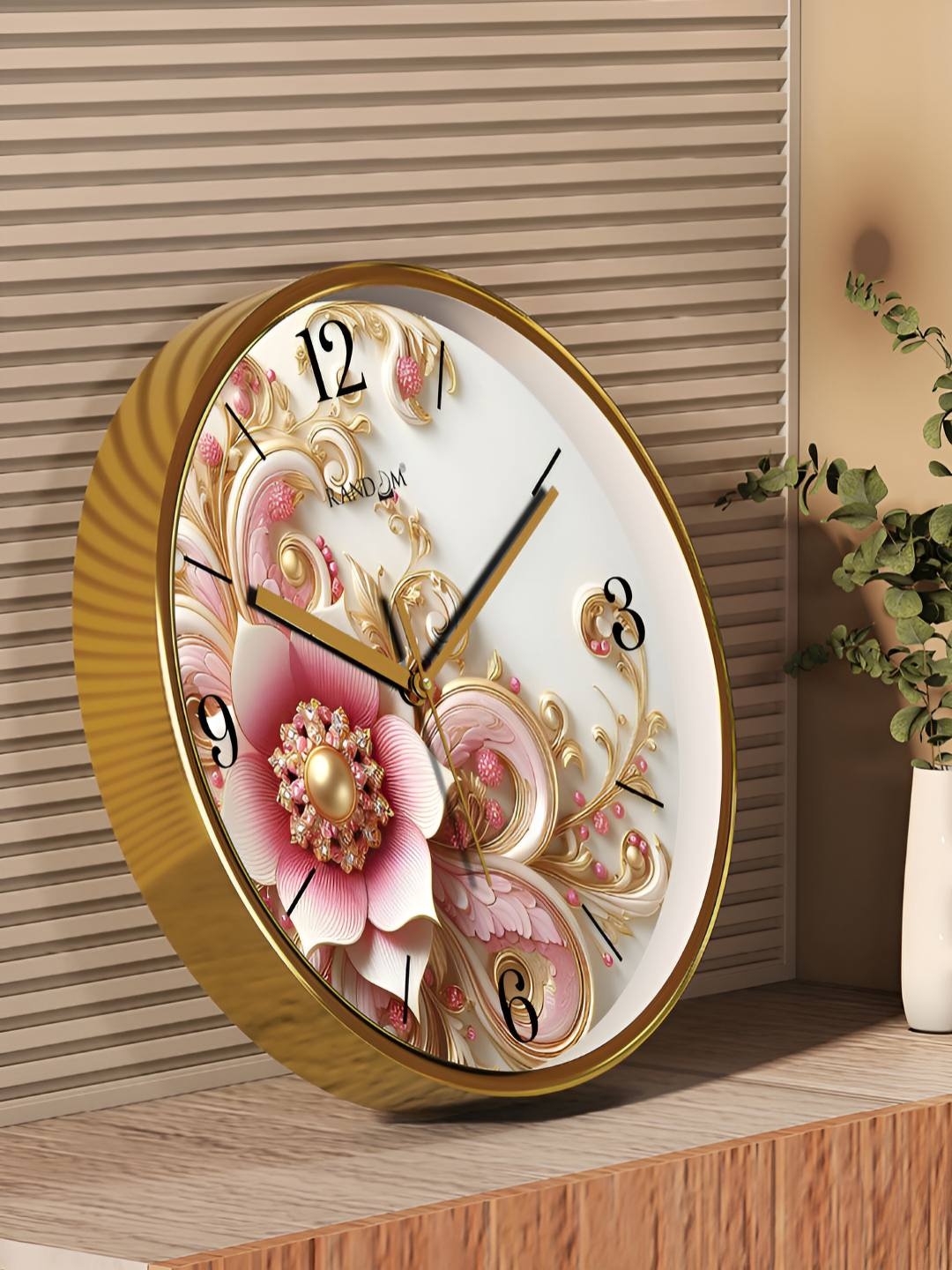 

RANDOM White & Gold-Toned Printed Contemporary Analogue Round Wall Clock