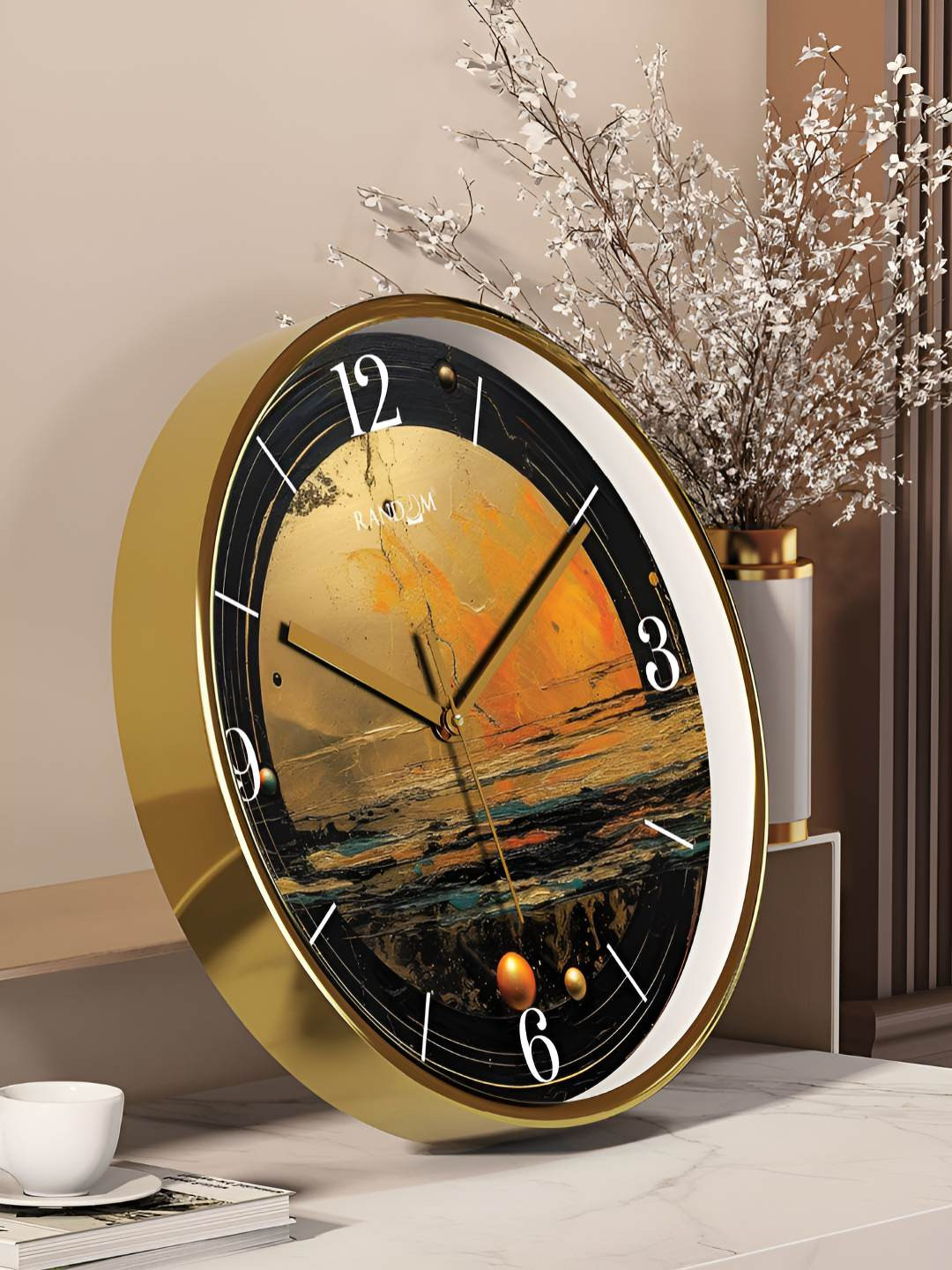 

RANDOM Gold-Toned & Black Printed Contemporary Analogue Round Wall Clock
