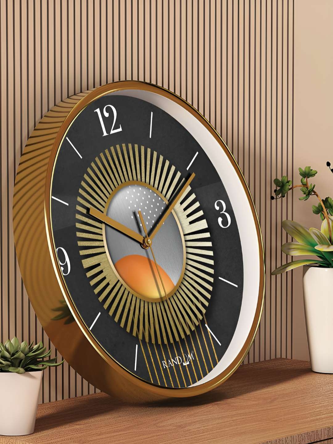 

RANDOM Black & Brown Printed Contemporary Analogue Round Wall Clock