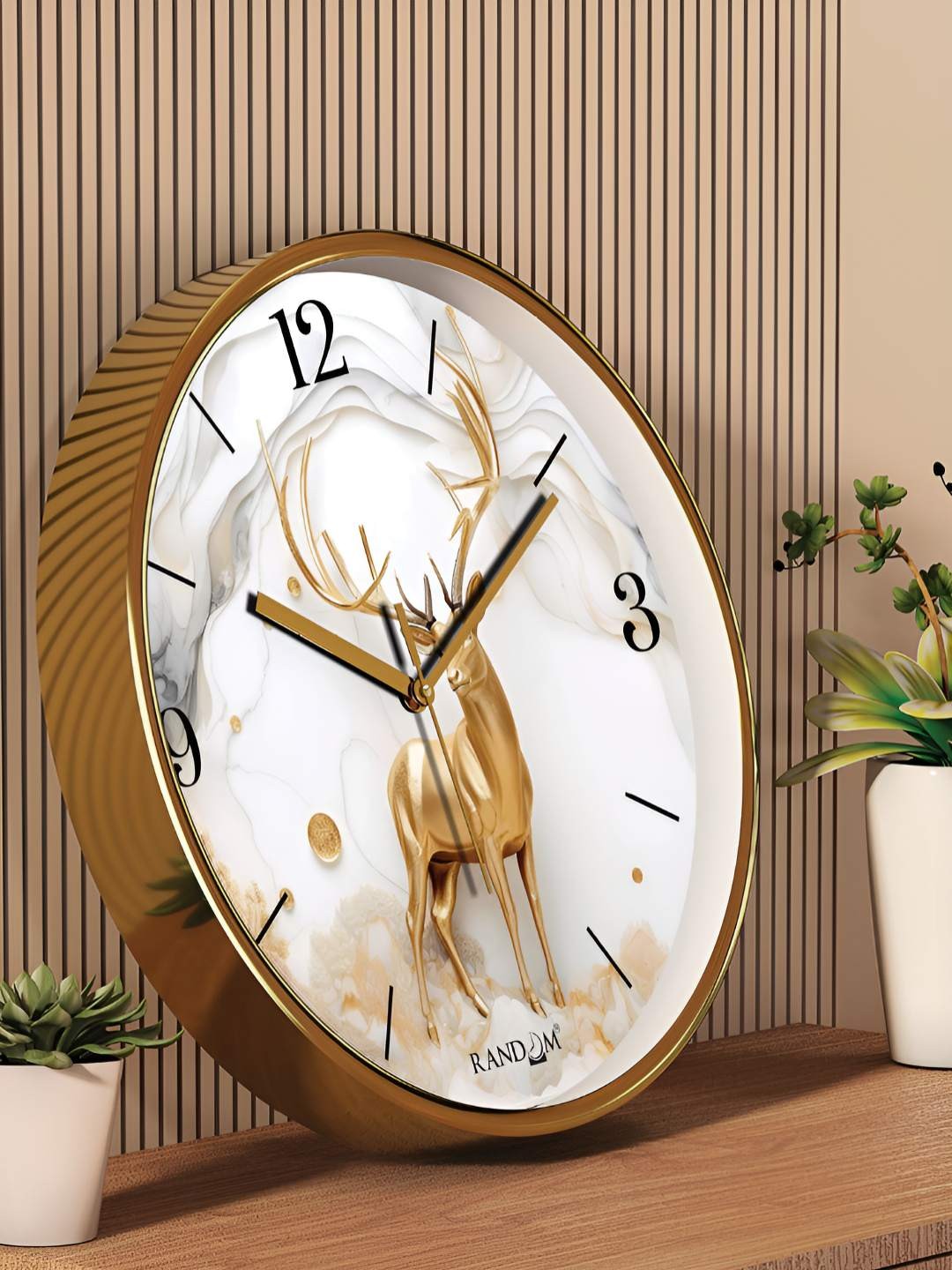 

RANDOM White & Gold-Toned Printed Contemporary Analogue Round Wall Clock