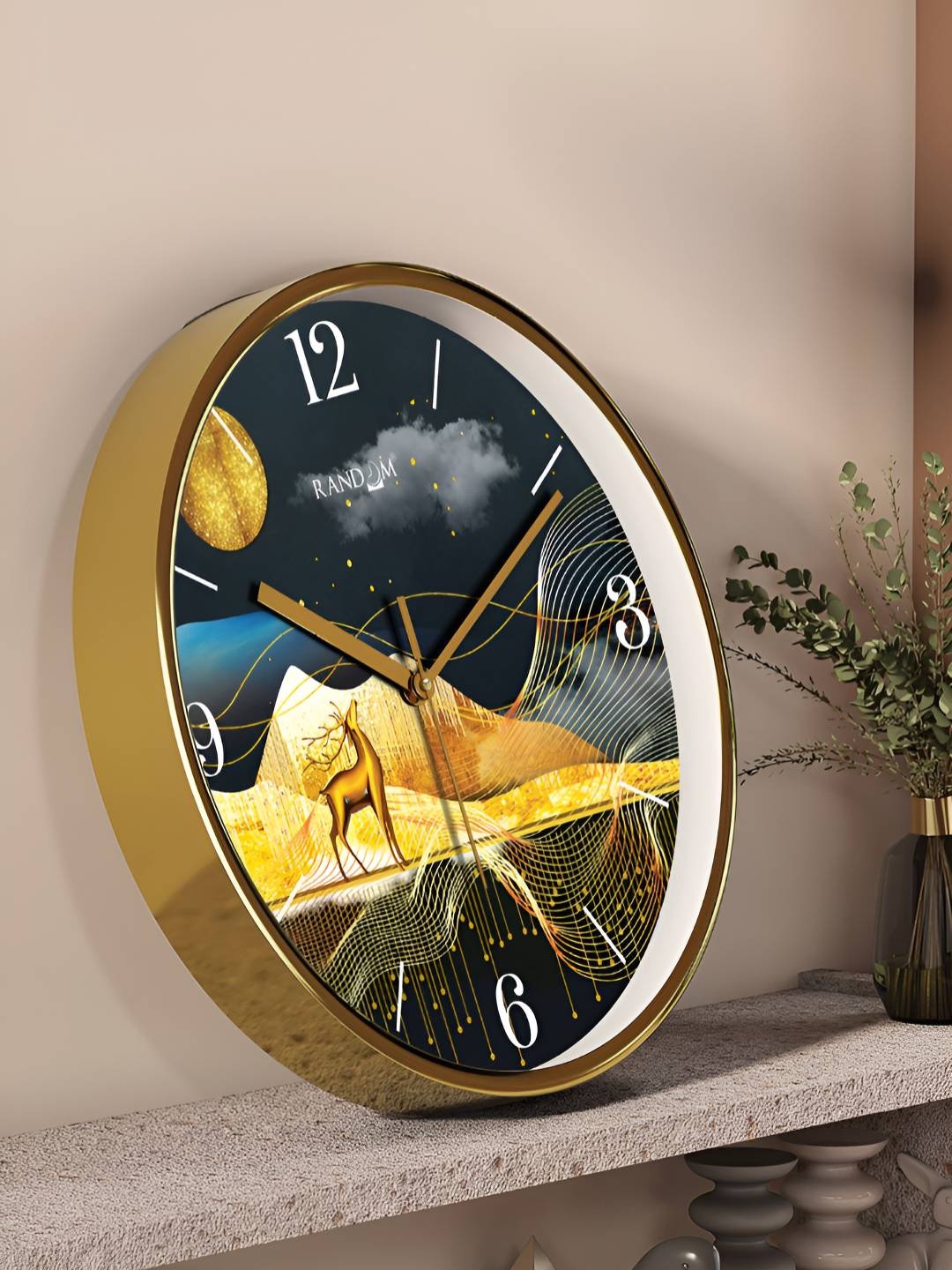 

RANDOM Black & Yellow Printed Contemporary Analogue Round Wall Clock