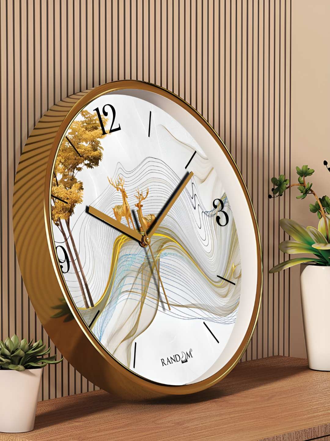 

RANDOM White & Yellow Printed Contemporary Analogue Round Wall Clock