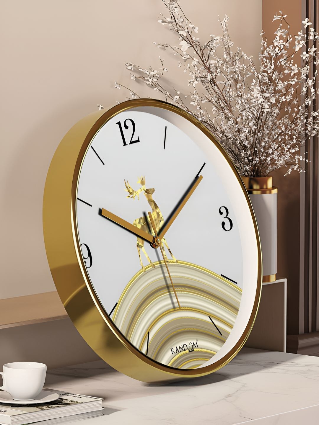 

RANDOM White & Gold-Toned Printed Contemporary Analogue Round Wall Clock
