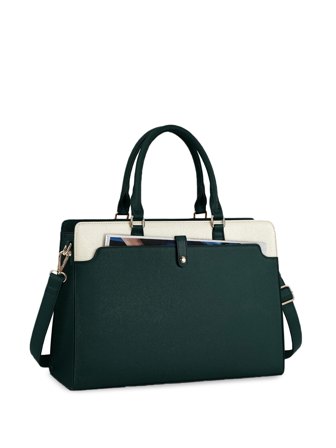 

LA ELLORE Women's Leather Structured Handheld Bag, Green