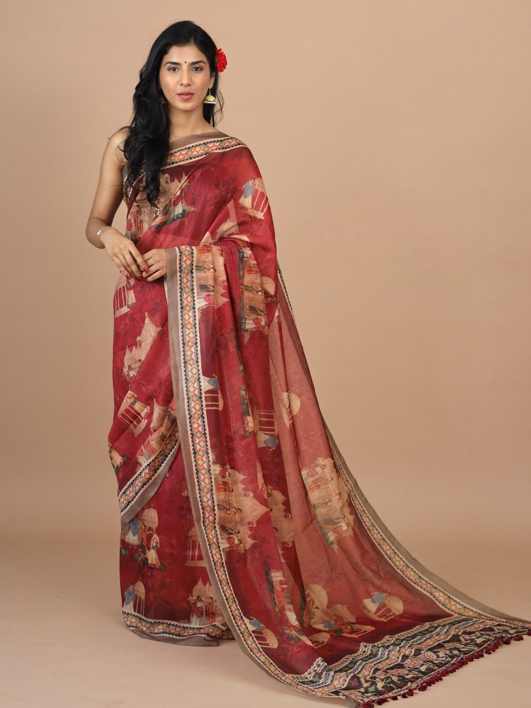 

Yuvani Ethnic Motifs Saree, Red