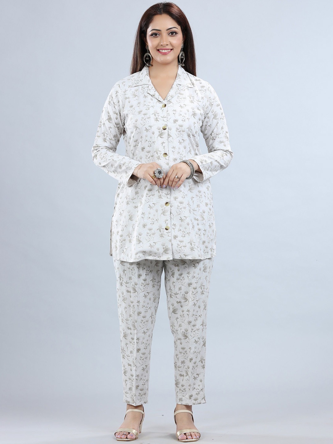

COTTON CULTURE Floral Printed Tunic With Trousers, Off white