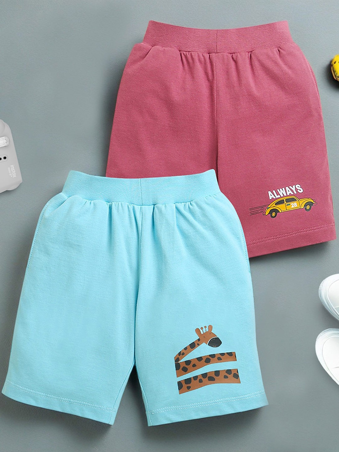 

ZIP ZAP ZOOP Pack Of 2 Boys Graphic Printed Pure Cotton Shorts, Pink
