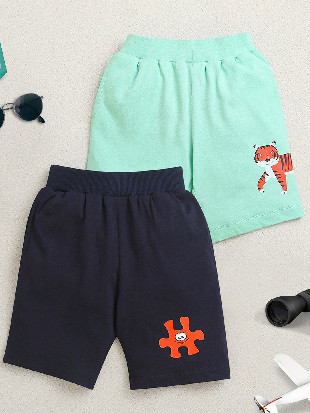 

ZIP ZAP ZOOP Pack Of 2 Boys Pure Cotton Shorts, Green
