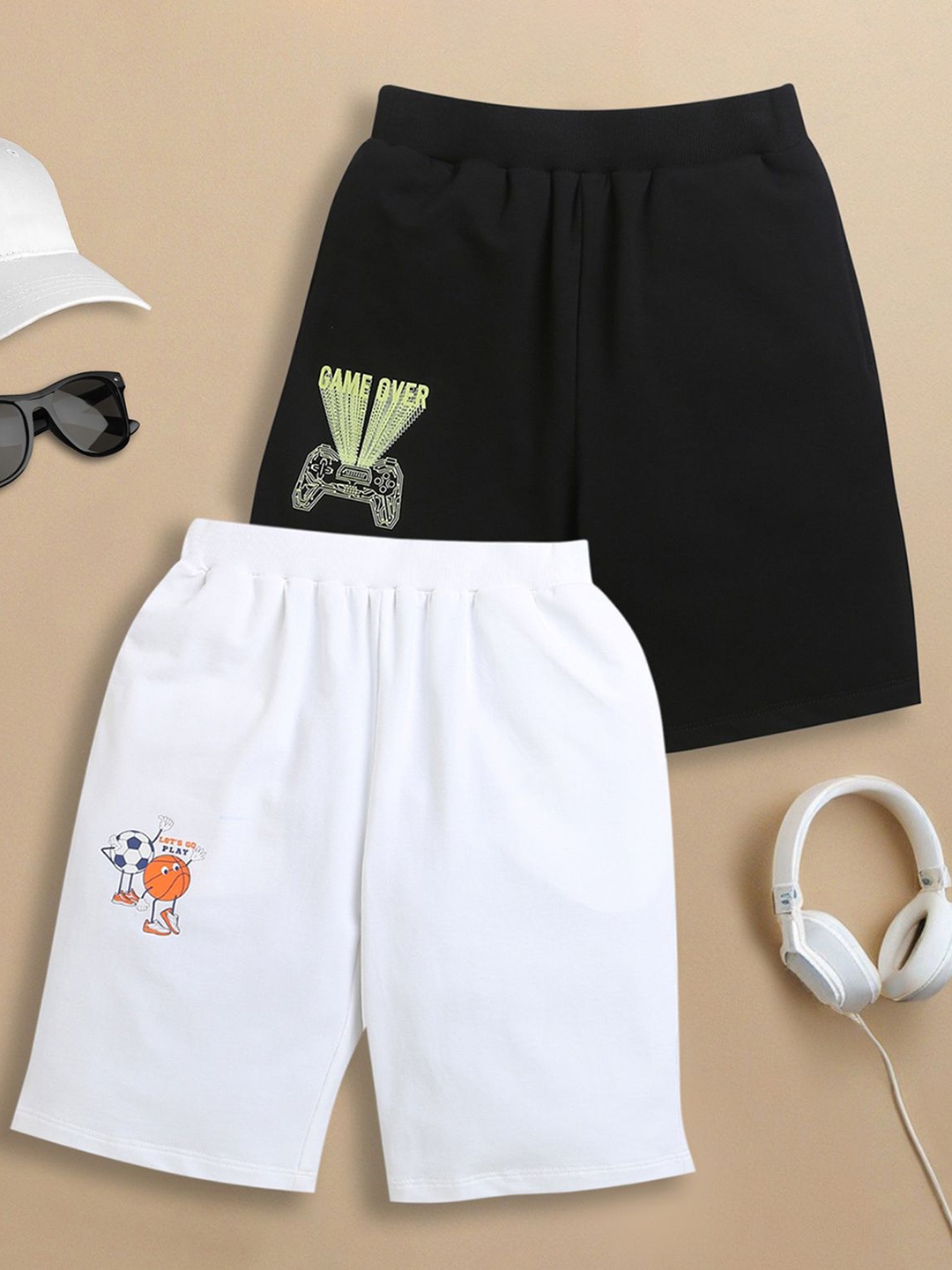 

ZIP ZAP ZOOP Pack Of 2 Boys Pure Cotton Shorts, Black