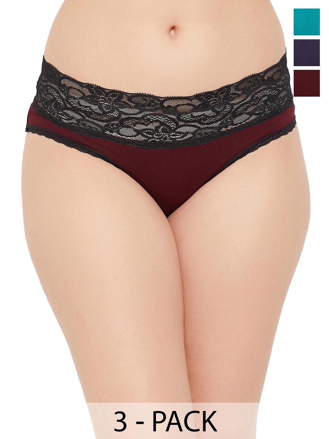

Clovia Black & Blue Pack of 3 Mid-Rise Hipster Briefs
