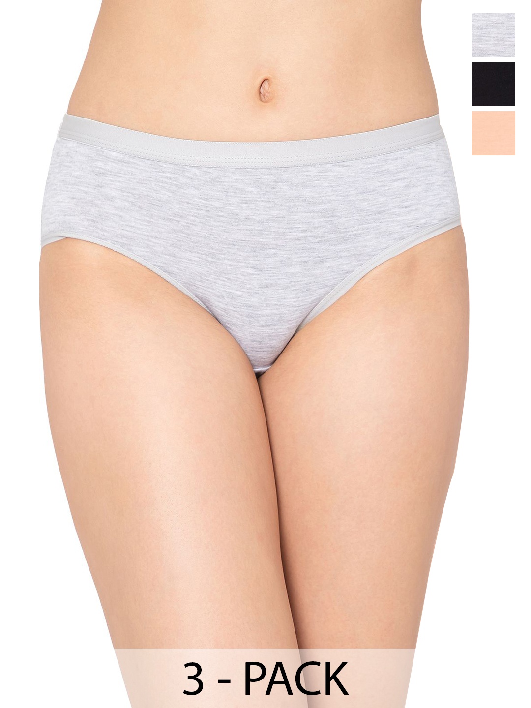 

Clovia Black & Grey Pack Of 3 Mid-Rise Hipster Briefs