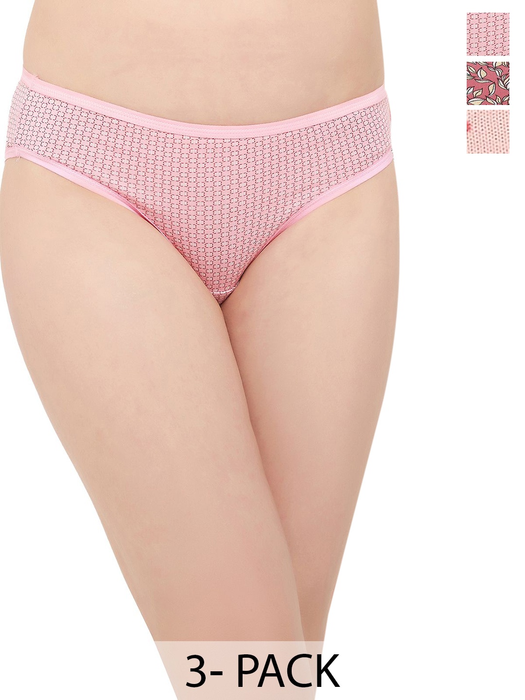 

Clovia Women Pack Of 3 Geometric Printed Cotton Low-Rise Bikini Briefs, Pink