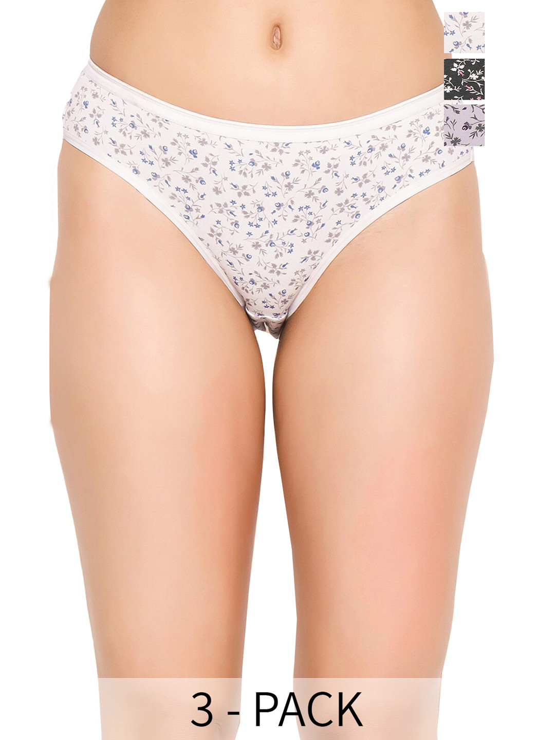 

Clovia White & Black Pack Of 3 Floral Printed Low-Rise Bikini Briefs