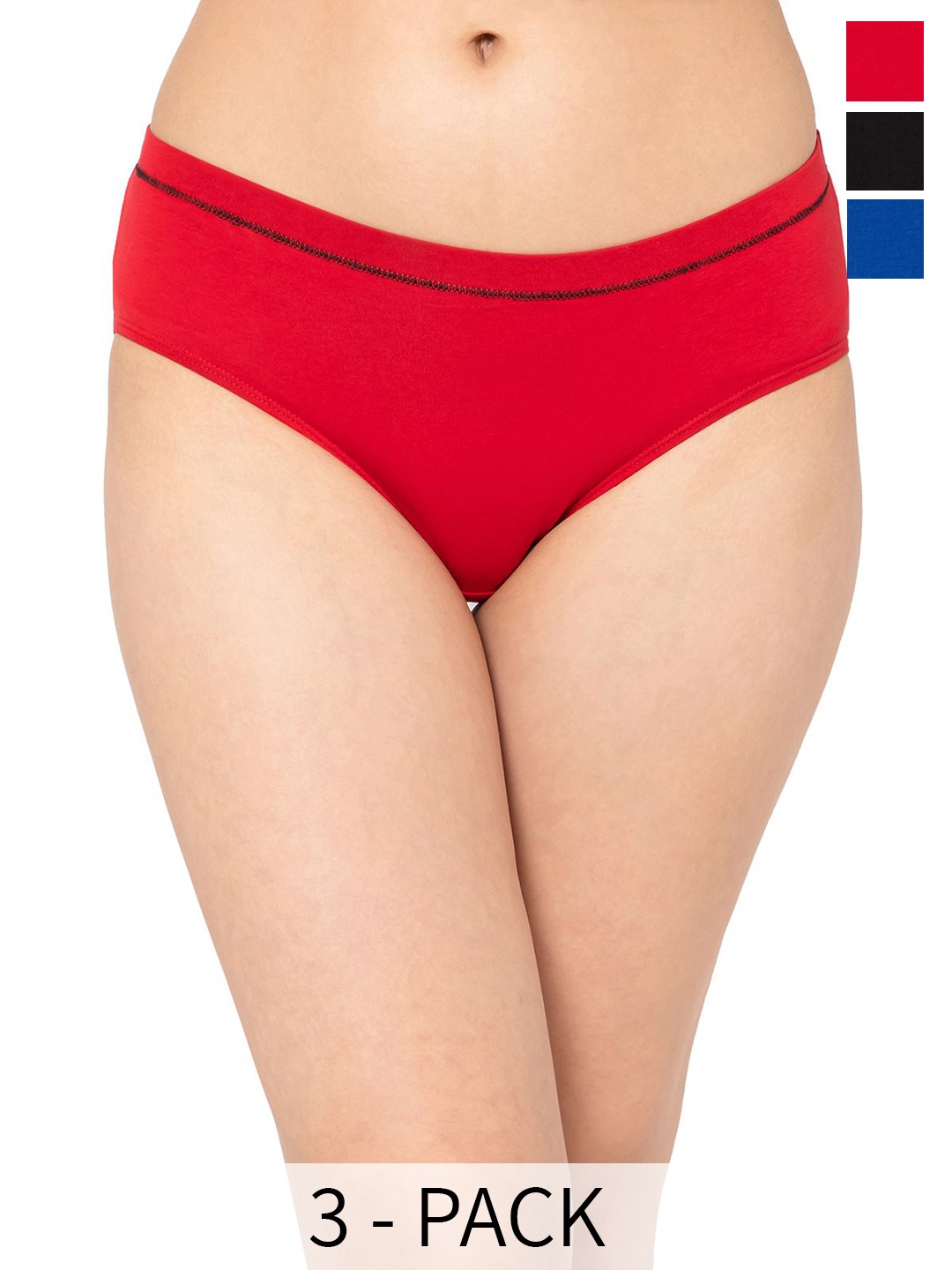 

Clovia Black & Red Pack Of 3 Mid-Rise Hipster Briefs