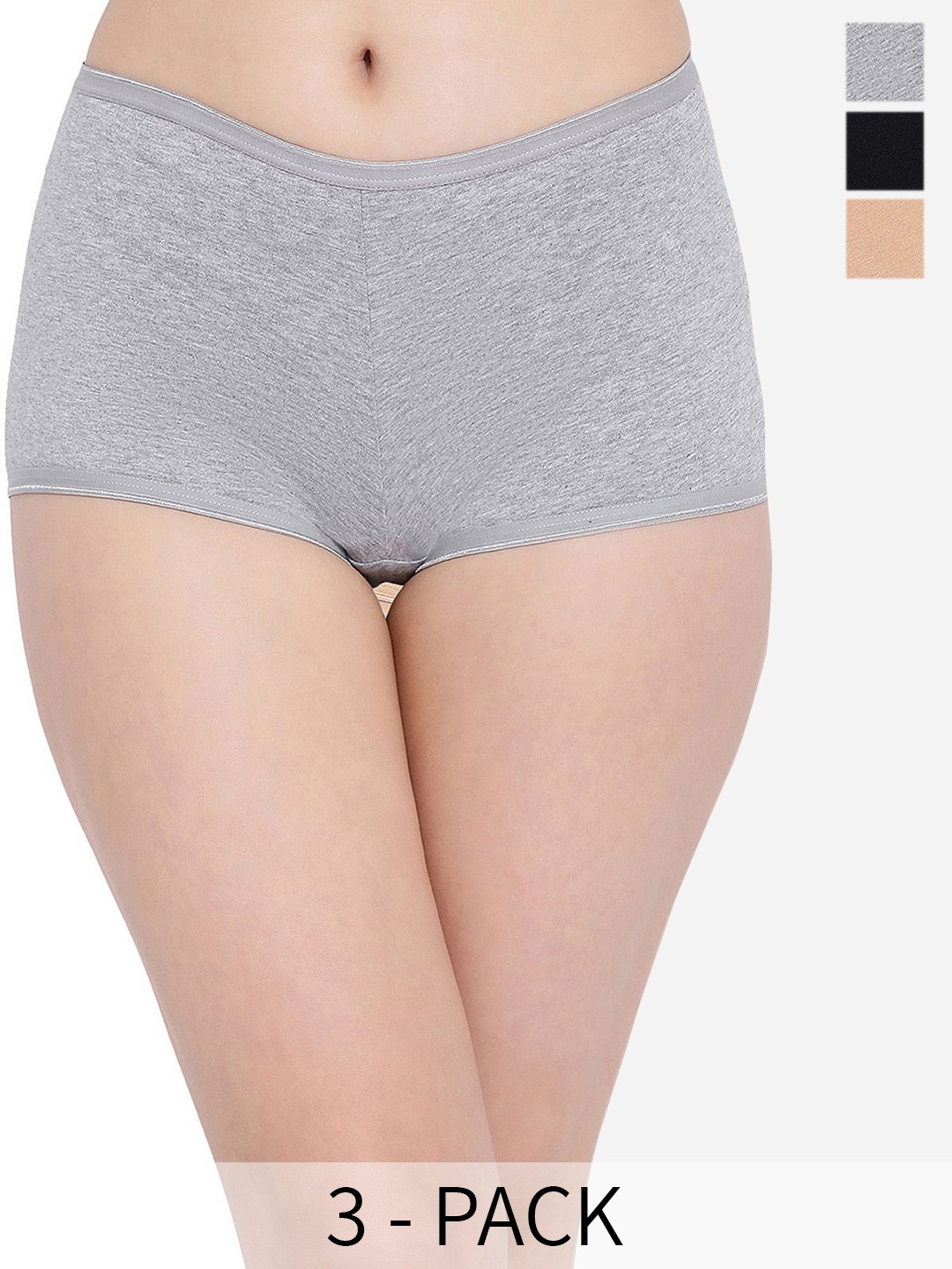 

Clovia Black & Grey Pack of 3 Mid-Rise Boyshort Briefs