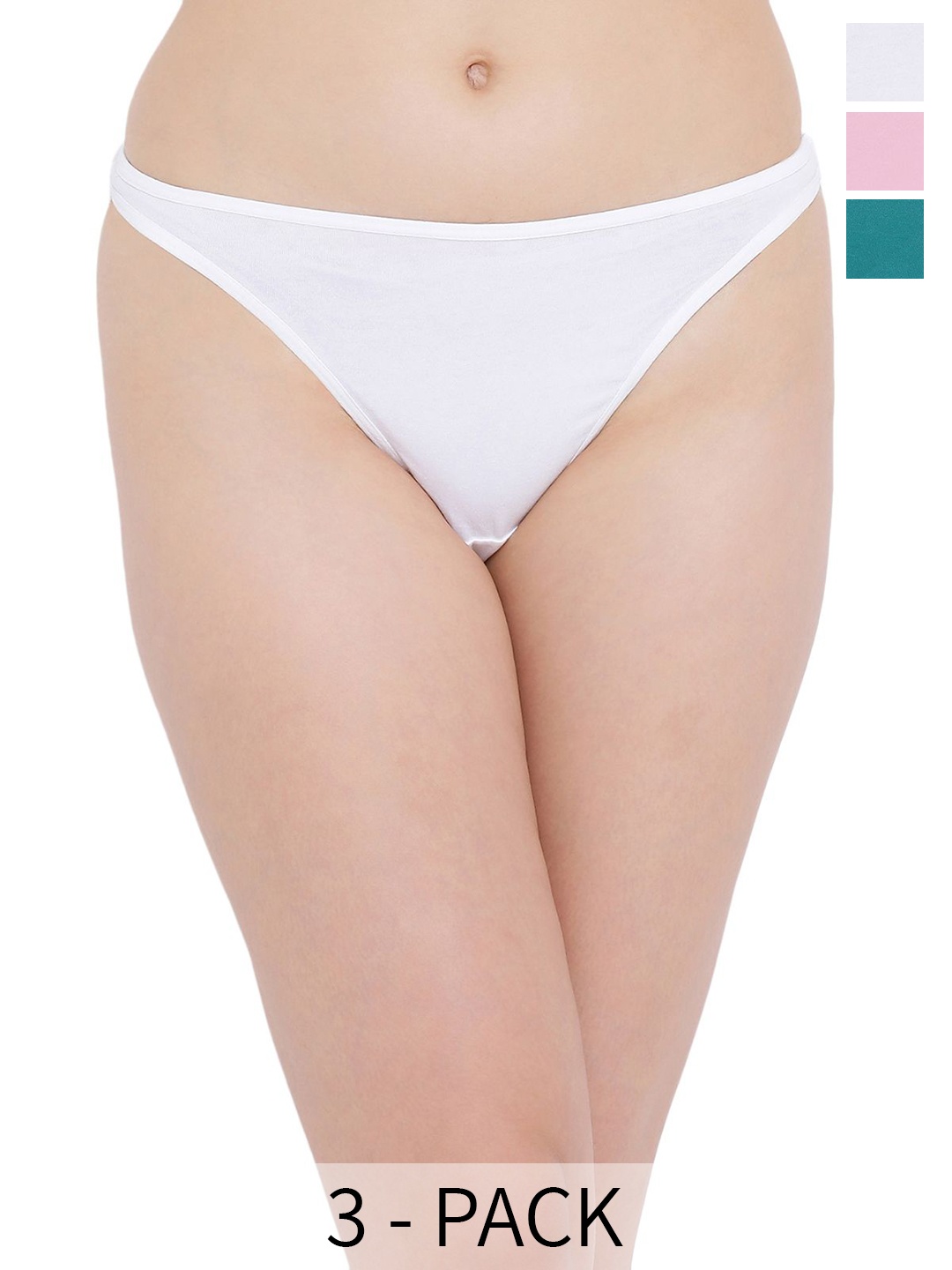 

Clovia White & Pink Pack Of 3 Low-Rise Thongs Briefs