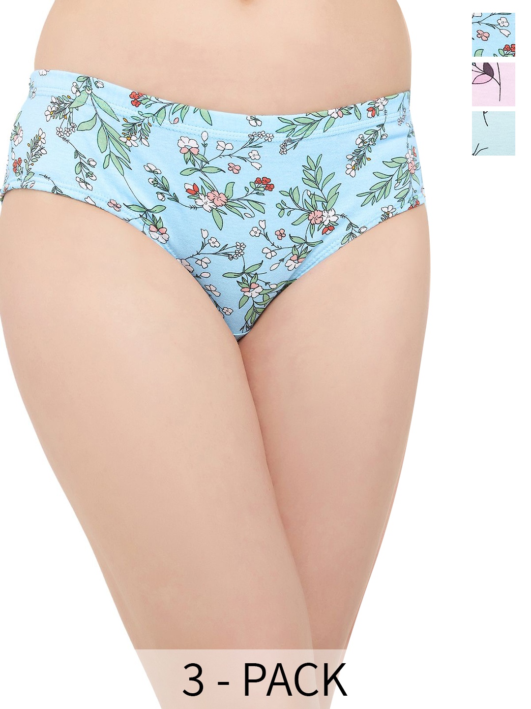 

Clovia Blue & White Pack Of 3 Floral Printed Mid-Rise Hipster Briefs
