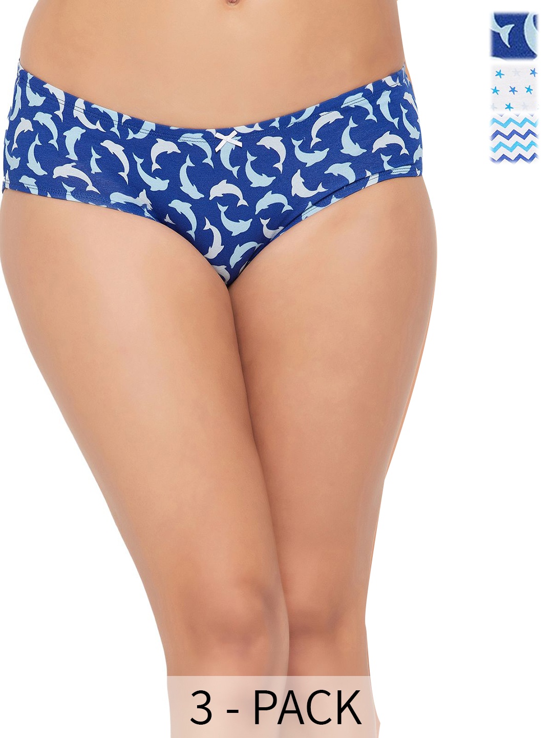 

Clovia White & Blue Pack of 3 Geometric Printed Mid Rise Hipster Briefs