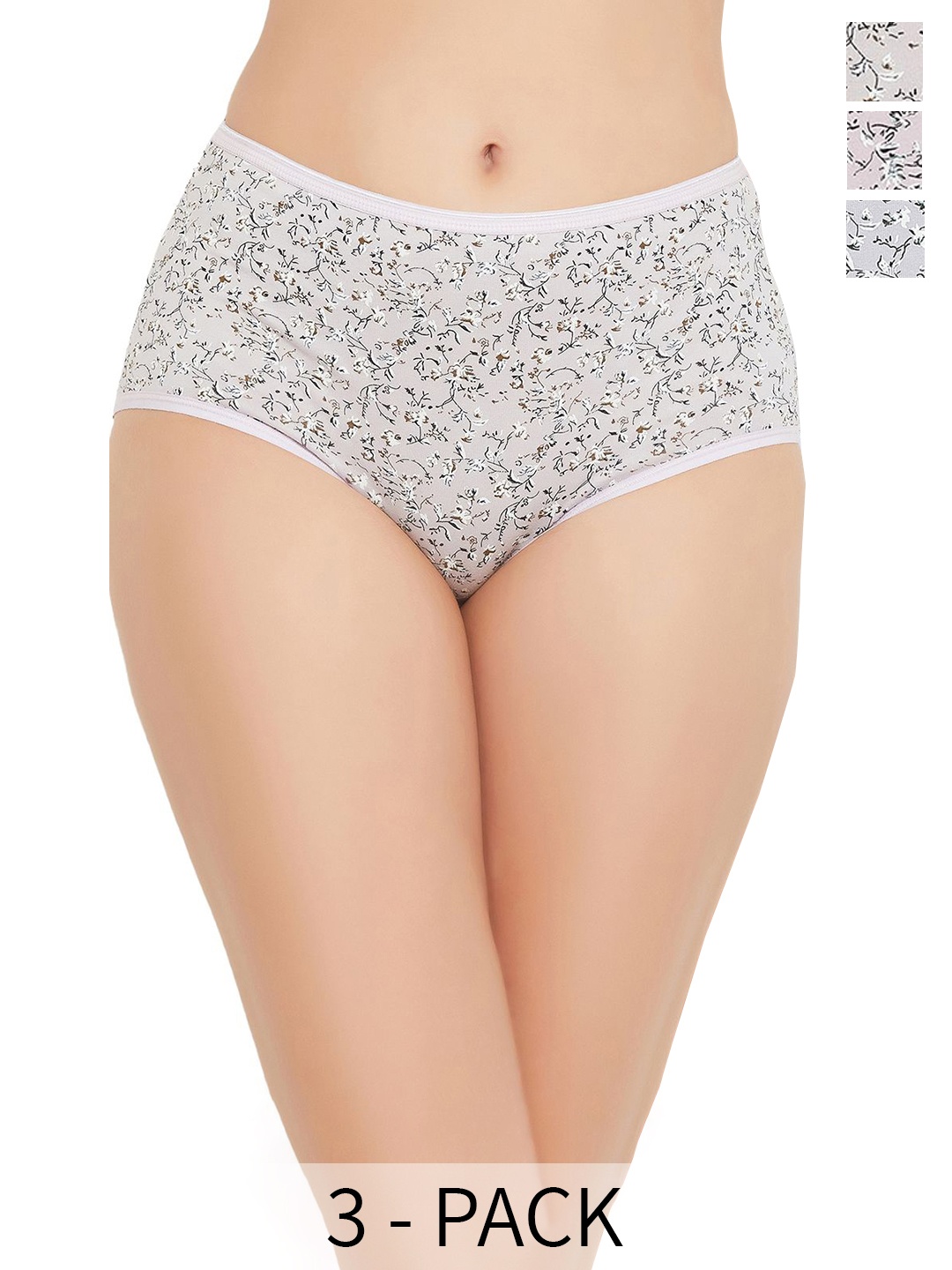 

Clovia Women Pack Of 3 Floral Printed Cotton High-Rise Hipster Briefs, White