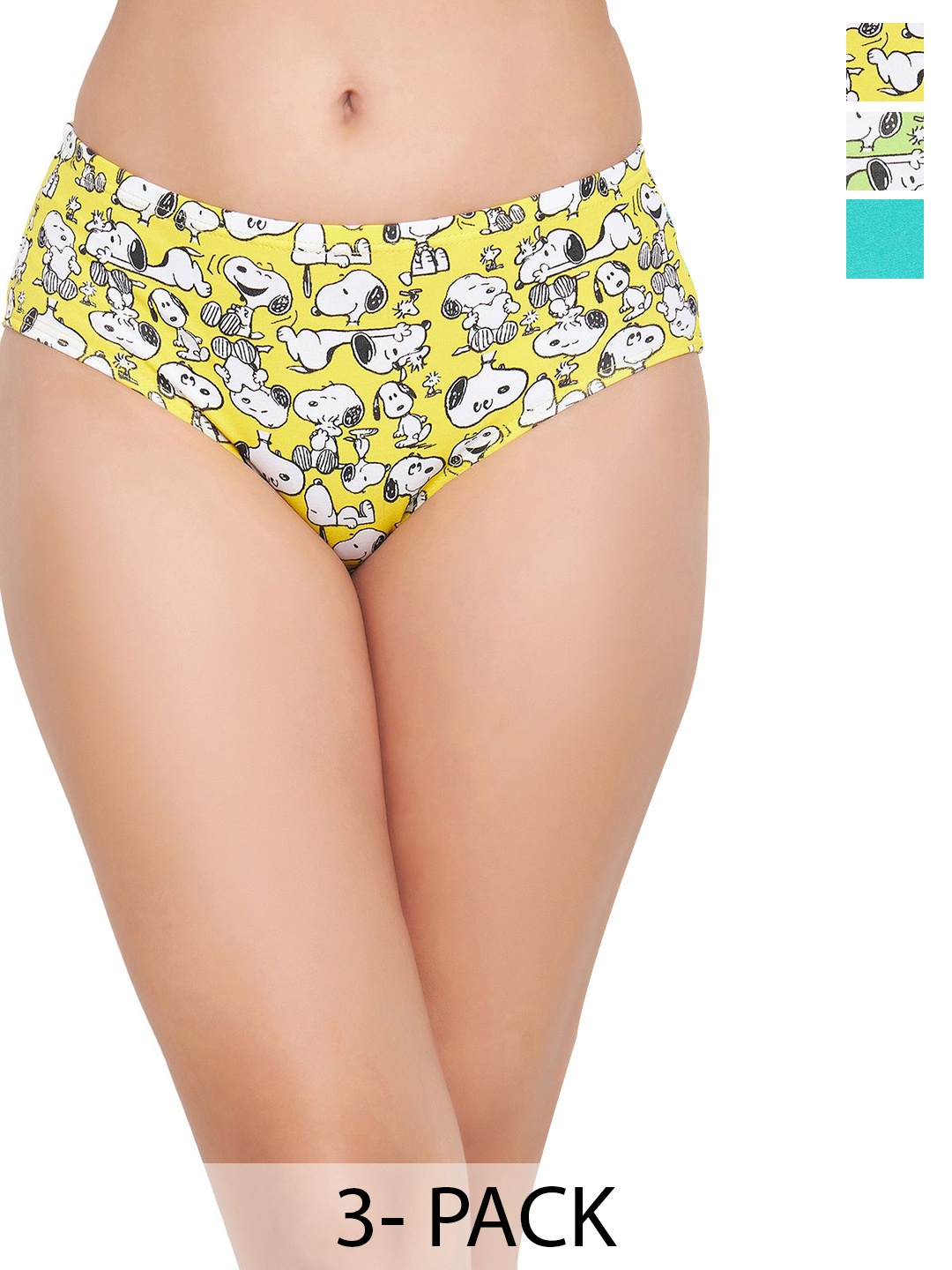 

Clovia Yellow & Sea Green Pack Of 3 Animal Printed Hipster Briefs