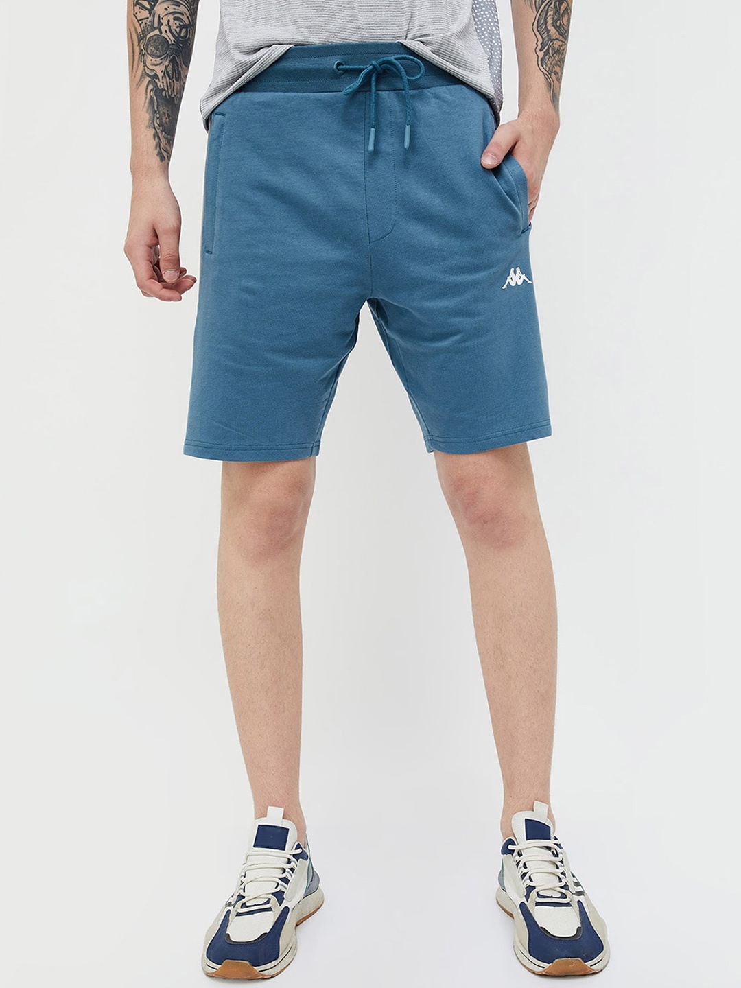 

Kappa Men Mid Rise Cotton Sports Shorts, Teal