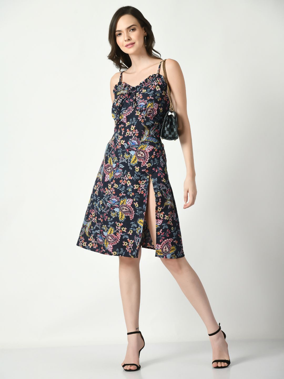 

Tushita Floral Print Crepe Fit & Flare Dress, Blue