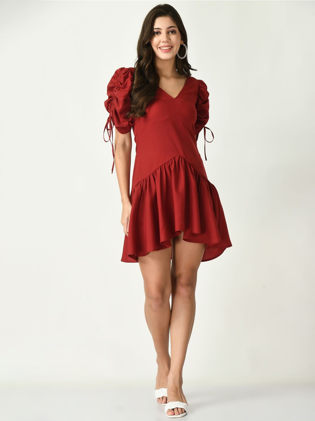 

Tushita Puff Sleeve Crepe Sheath Dress, Maroon